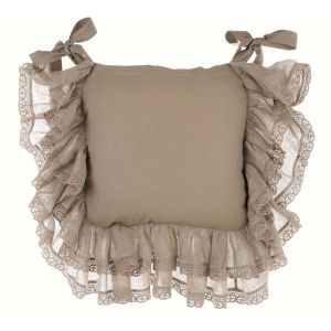 Housse Galette de Chaise Volant Taupe Blanc Mariclo