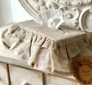 Cache boîte à mouchoirs en lin beige Blanc Mariclo