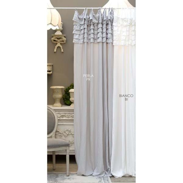 Rideau Avec Volant Microfibre Gris Perle Blanc Mariclo