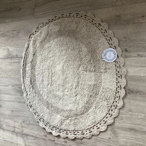 Tapis de bain rond avec crochet lin blanc Mariclo