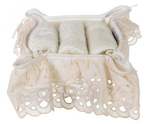 Panier avec 3 lavettes écru Blanc Mariclo