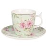 Tasse+soucoupe verte fleurs roses Clayre & Eef