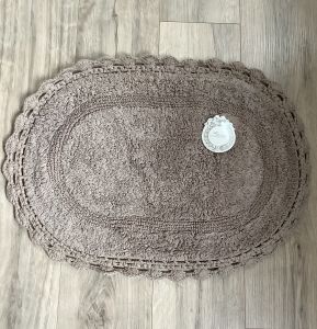 Tapis ovale gris avec crochet Blanc Mariclo