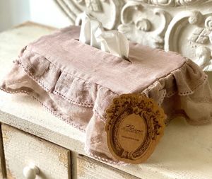 Cache boîte à mouchoirs en lin vieux rose Blanc Mariclo